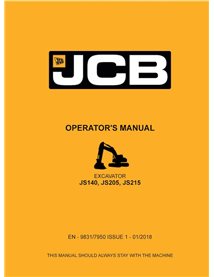 JCB JS140, JS205, JS215 excavator pdf operator's manual  - JCB manuals - JCB-9831-7950-1-OM-EN