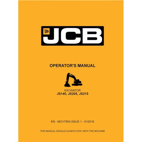 Manual do operador em pdf da escavadeira JCB JS140, JS205, JS215 - JCB manuais - JCB-9831-7950-1-OM-EN
