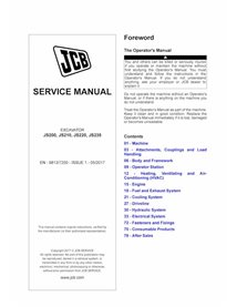 Manual de serviço em pdf da escavadeira JCB JS200, JS210, JS220, JS235 - JCB manuais - JCB-9813-7250-1-EN