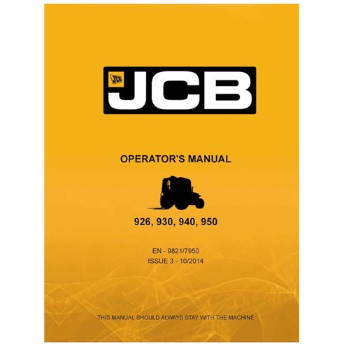 Manual do operador em pdf da empilhadeira JCB 926, 930, 940, 950 - JCB manuais - JCB-9821-7950-3-OM-EN