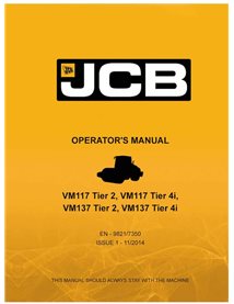 Manuel de l'opérateur pdf des compacteurs JCB VM117, VM137 Tier 2 et Tier 4i - JCB manuels - JCB-9821-7350-1-OM-EN