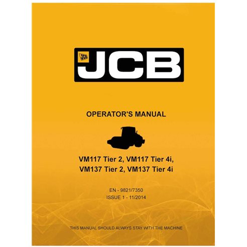 Manual do operador em pdf do compactador JCB VM117, VM137 Tier 2 e Tier 4i - JCB manuais - JCB-9821-7350-1-OM-EN