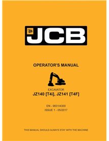 Manual do operador em pdf da escavadeira JCB JZ140 [T4i], JZ141 [T4F] - JCB manuais - JCB-9831-4300-1-OM-EN