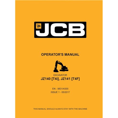 Manuel d'utilisation pdf de l'excavatrice JCB JZ140 [T4i], JZ141 [T4F] - JCB manuels - JCB-9831-4300-1-OM-EN