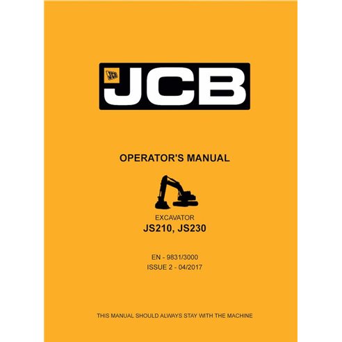 JCB JS210, JS230 excavator pdf operator's manual  - JCB manuals - JCB-9831-3000-2-OM-EN