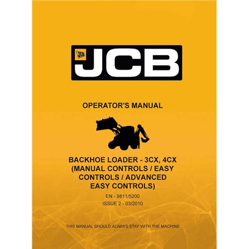 Manuel d'utilisation pdf des chargeuses-pelleteuses JCB 3CX, 4CX - JCB manuels - JCB-9811-5200-2-OM-EN