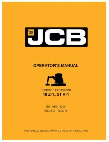 Manual do operador em pdf da escavadeira compacta JCB 48Z-1, 51R-1 - JCB manuais - JCB-9831-1200-2-OM-EN