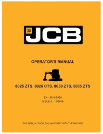 Manuel de l'opérateur pdf pour mini-pelle JCB 8025 ZTS, 8026 CTS, 8030 ZTS, 8035 ZTS - JCB manuels - JCB-9811-9950-4-OM-EN