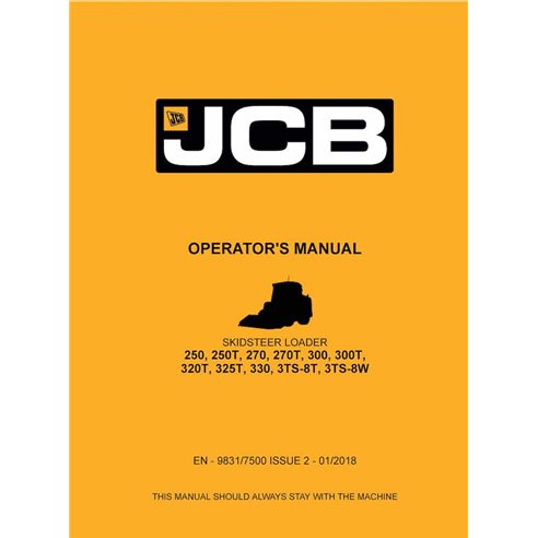 JCB 250, 250T, 270, 270T, 300, 300T, 320T, 325T, 330, 3TS-8T, 3TS-8W minicarregadeira manual do operador em pdf - JCB manuais...
