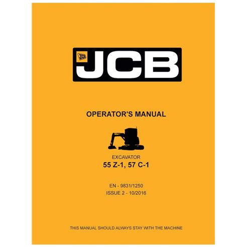 Manual do operador em pdf da escavadeira compacta JCB 55Z-1, 57Z-1 - JCB manuais - JCB-9831-1250-2-OM-EN