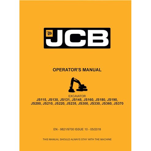 JCB JS115 - JS190, JS200 - JS235, JS300 - JS370 excavator pdf operator's manual  - JCB manuals - JCB-9821-9700-10-OM-EN