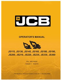 JCB JS115 - JS190, JS200 - JS235, JS300 - JS370 excavator pdf operator's manual  - JCB manuals - JCB-9821-6000-3-OM-EN