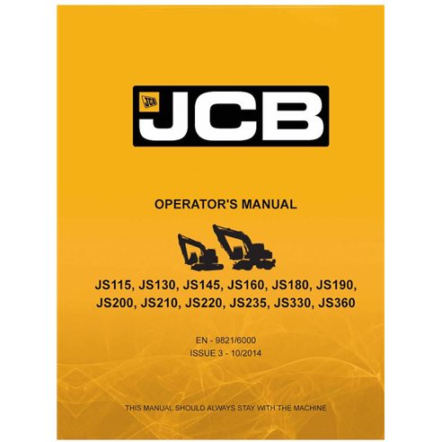 Manual do operador em pdf da escavadeira JCB JS115 - JS190, JS200 - JS235, JS300 - JS370 - JCB manuais - JCB-9821-6000-3-OM-EN