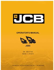 JCB JS85 excavator pdf operator's manual  - JCB manuals - JCB-9821-7100-3-OM-EN