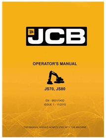 JCB JS70, JS80 excavator pdf operator's manual  - JCB manuals - JCB-9831-1450-1-OM-EN