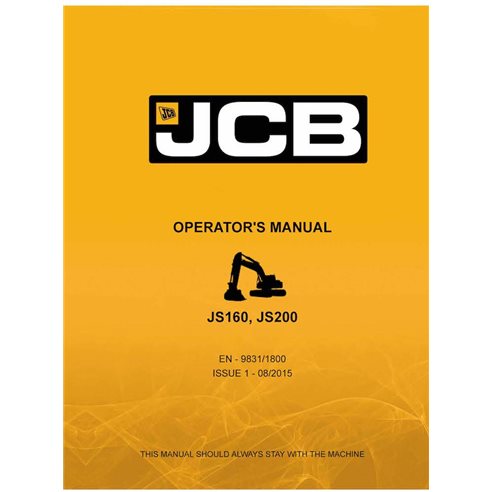 Manuel de l'opérateur pdf de l'excavatrice JCB JS160, JS200 - JCB manuels - JCB-9831-1800-1-OM-EN