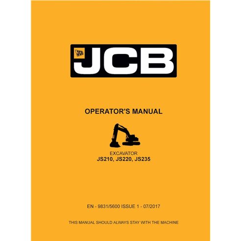 Manual do operador em pdf da escavadeira JCB JS210, JS220, JS235 - JCB manuais - JCB-9831-5600-1-OM-EN
