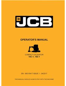 Manual do operador em pdf da escavadeira compacta JCB 16C-1, 18Z-1 - JCB manuais - JCB-9831-5417-1-OM-EN