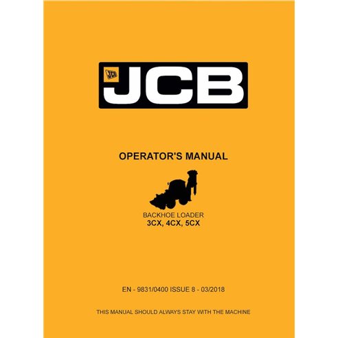 Manual do operador da retroescavadeira JCB 3CX, 4CX, 5CX em pdf - JCB manuais - JCB-9831-0400-8-O-EN
