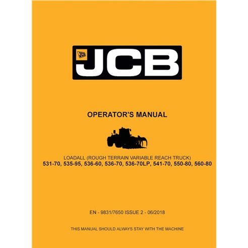 JCB 531-70, 535-95, 536-60, 536-70, 536-70LP, 541-70, 550-80, 560-80 loadall manual do operador em pdf - JCB manuais - JCB-98...