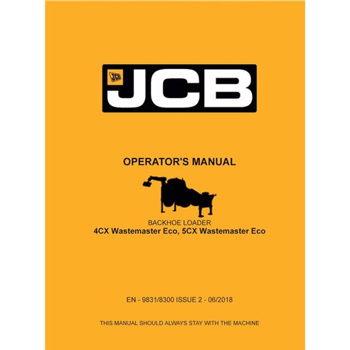Manual do operador da retroescavadeira JCB 4CX, 5CX Wastemaster Eco em pdf - JCB manuais - JCB-9831-8300-2-OM-EN