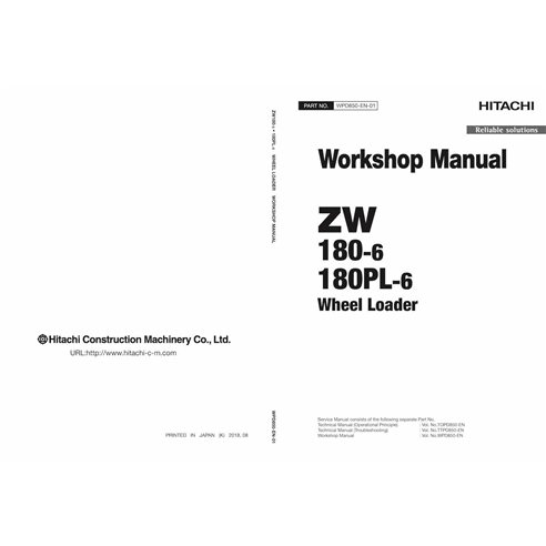 Hitachi ZW180-6, ZW180PL-6 wheel loader pdf workshop manual  - Hitachi manuals - HITACHI-WPD850-EN-01