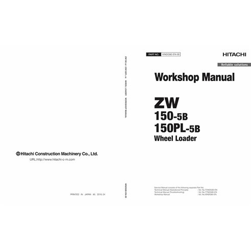 Hitachi ZW150-5B, ZW150PL-5B wheel loader pdf workshop manual  - Hitachi manuals - HITACHI-WNDG90-EN-00