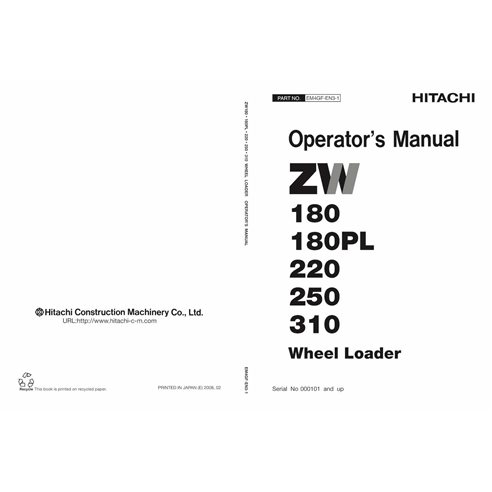 Manual do operador em pdf da carregadeira de rodas Hitachi ZW180 - Hitachi manuais - HITACHI-EM4GF-EN3-1