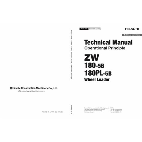 Hitachi ZW180-5B, ZW180PL-5B wheel loader pdf operational principle technical manual  - Hitachi manuals - HITACHI-TONDB90-EN-00