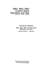 TM10292 John Deere 450J, 550J, 650J crawler dozer pdf operation and test technical manual