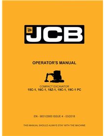 Manuel de l'opérateur pdf pour pelle compacte JCB 15C-1, 16C-1, 18Z-1, 19C-1, 19C-1 PC - JCB manuels - JCB-9831-2900-4-OM-EN