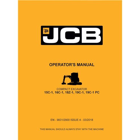 JCB 15C-1, 16C-1, 18Z-1, 19C-1, 19C-1 PC compact excavator pdf operator's manual  - JCB manuals - JCB-9831-2900-4-OM-EN