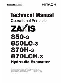 Excavadora Hitachi ZX850-3, ZX850LC-3, ZX870H-3, ZX870LCH-3, ZX870R-3, ZX870LCR-3 pdf manual técnico de principios operativos...