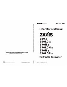 Manual do operador em pdf da escavadeira Hitachi ZX850-3, ZX850LC-3, ZX870H-3, ZX870LCH-3, ZX870R-3, ZX870LCR-3 - Hitachi man...