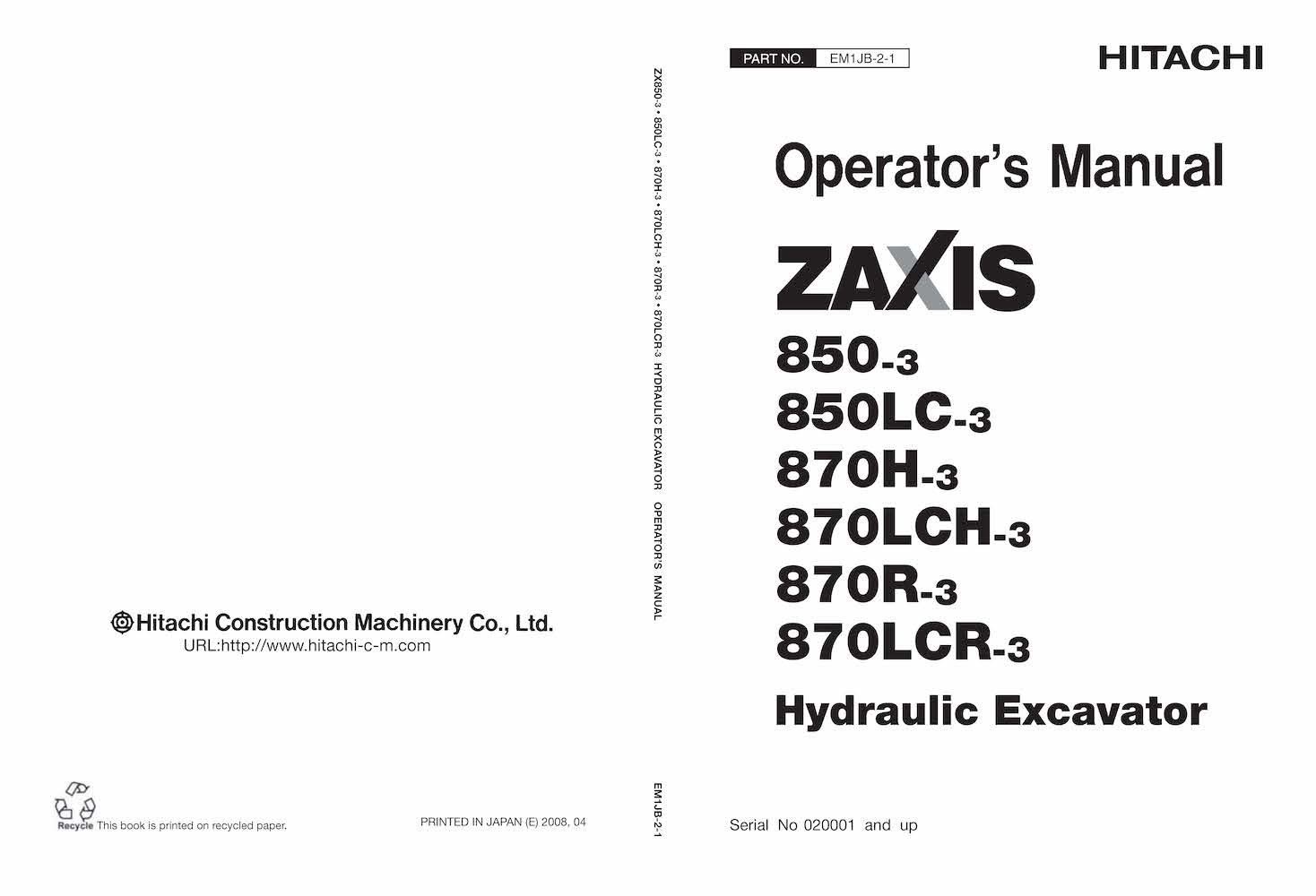 Zx85 Lifting Chart.pdf Hitachi ZX850-3, ZX850LC-3, ZX870H-3, ZX870LCH-3, ZX870R-3, ZX870LCR-3 ...