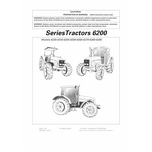 Manuel d'utilisation pdf du tracteur Massey Ferguson 6235, 6245, 6255, 6260, 6265, 6270, 6280, 6290 - Massey-Ferguson manuels...