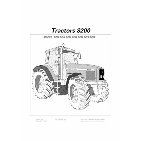 Manuel d'utilisation pdf du tracteur Massey Ferguson 8210, 8220, 8240, 8250, 8260, 8270, 8280 - Massey-Ferguson manuels - MF-...