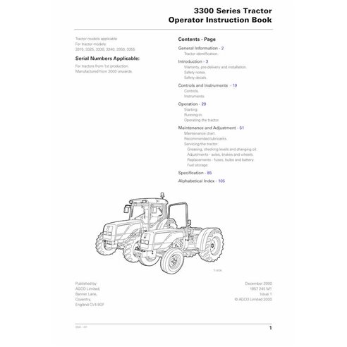 Manuel d'utilisation pdf du tracteur Massey Ferguson 3315, 3325, 3330, 3340, 3350, 3355 - Massey-Ferguson manuels - MF-185724...
