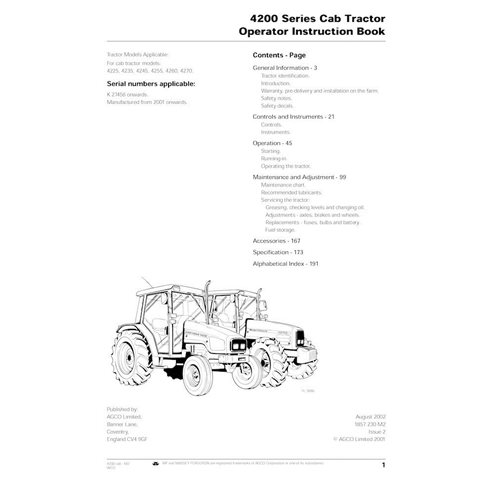 Massey Ferguson 4225, 4235, 4245, 4255, 4260, 4270 manual del operador del tractor pdf - Massey Ferguson manuales - MF-185701...
