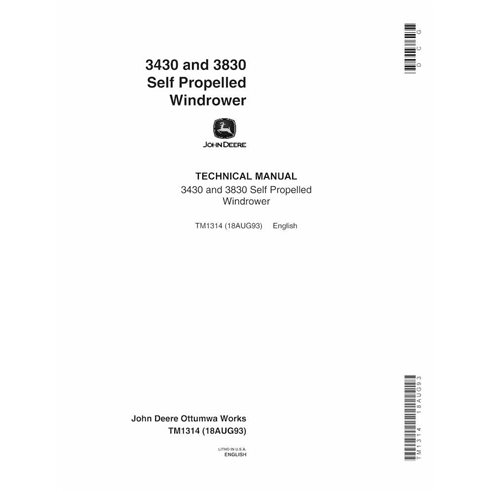 John Deere 3430, 3820 self-propelled windrower pdf technical manual  - John Deere manuals - JD-TM1314-EN