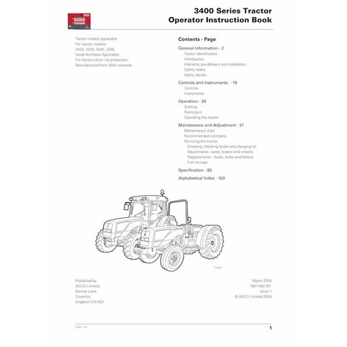 Massey Ferguson 3425, 3435, 3445, 3455 tractor pdf operator's manual  - Massey Ferguson manuals - MF-1857482M1-OM-EN