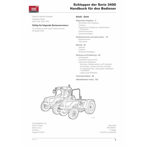Manuel de l'opérateur pdf pour tracteur Massey Ferguson 3425, 3435, 3445, 3455 DE - Massey-Ferguson manuels - MF-1857486M1-OM-DE