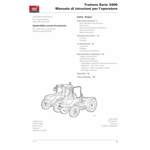 Massey Ferguson 3425, 3435, 3445, 3455 tractor pdf operator's manual IT - Massey Ferguson manuals - MF-1857487M1-OM-IT