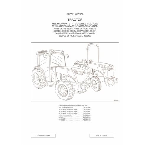 Manual de reparo em pdf do trator Massey Ferguson 3615, 3625, 3630, 3635, 3640, 3645, 3650, 3660 - Massey Ferguson manuais - ...