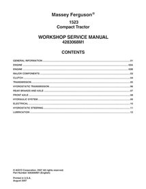 Manual de serviço de oficina em pdf do trator compacto Massey Ferguson 1523 - Massey Ferguson manuais - MF-4283068M1-WSM-EN