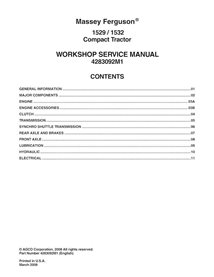 Manual de serviço de oficina em pdf do trator compacto Massey Ferguson 1529, 1532 - Massey Ferguson manuais - MF-4283092M1-WS...