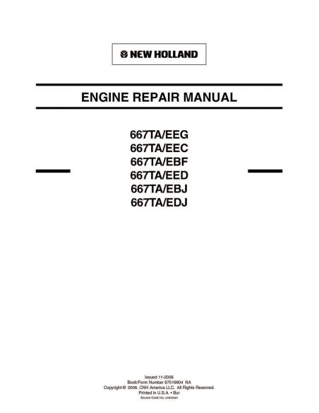 New Holland 667TA / EEG, EEC, EBF, EED, EBH, EDJ engine repair manual - New Holland Construction manuals - NH-87519804
