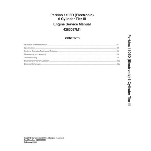 Manual de serviço em pdf do motor Perkins Perkins 1106D (eletrônico) 6 cilindros Tier III - Perkins manuais - AGCO-4283087M1-...