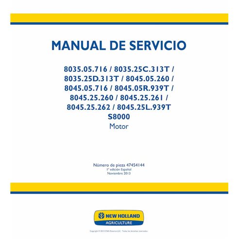 Manual de serviço em pdf do motor New Holland S8000 série 8035, 8045 ES - New Holland Construção manuais - NH-47454144-ES