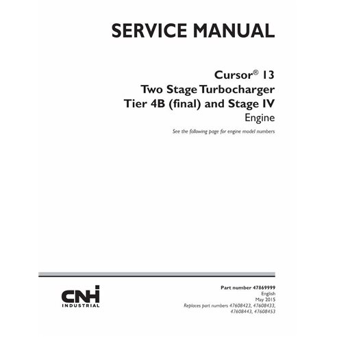 Manual de serviço em pdf do motor New Holland Cursor 13 de dois estágios Turbocompressor Tier 4B e Stage IV - New Holland Con...